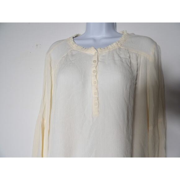 Frye & Co Top Shirt 1X White Gauzy Boho Peasant Ruffle Balloon Sleeve - Picture 11 of 12